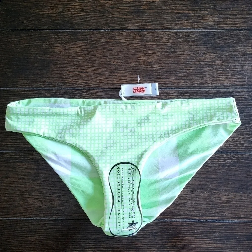 New Solid & Striped The Elle Reversible Pistachio Gingham Bikini Bottom Small